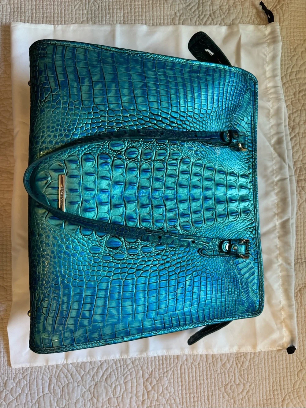 Brahmin Peacock Melbourne Croc-Embossed Leather Large Tote with Gold Hardware